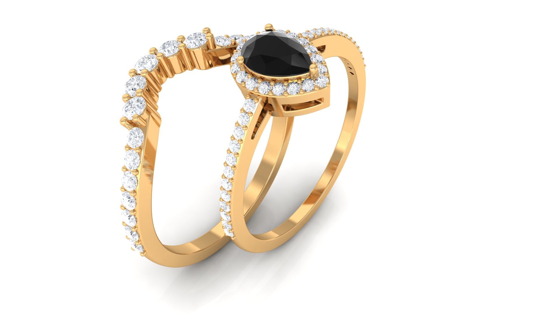 Black Spinel Designer Teardrop Ring Set with Moissanite Halo Black Spinel - ( AAA ) - Quality - Rosec Jewels