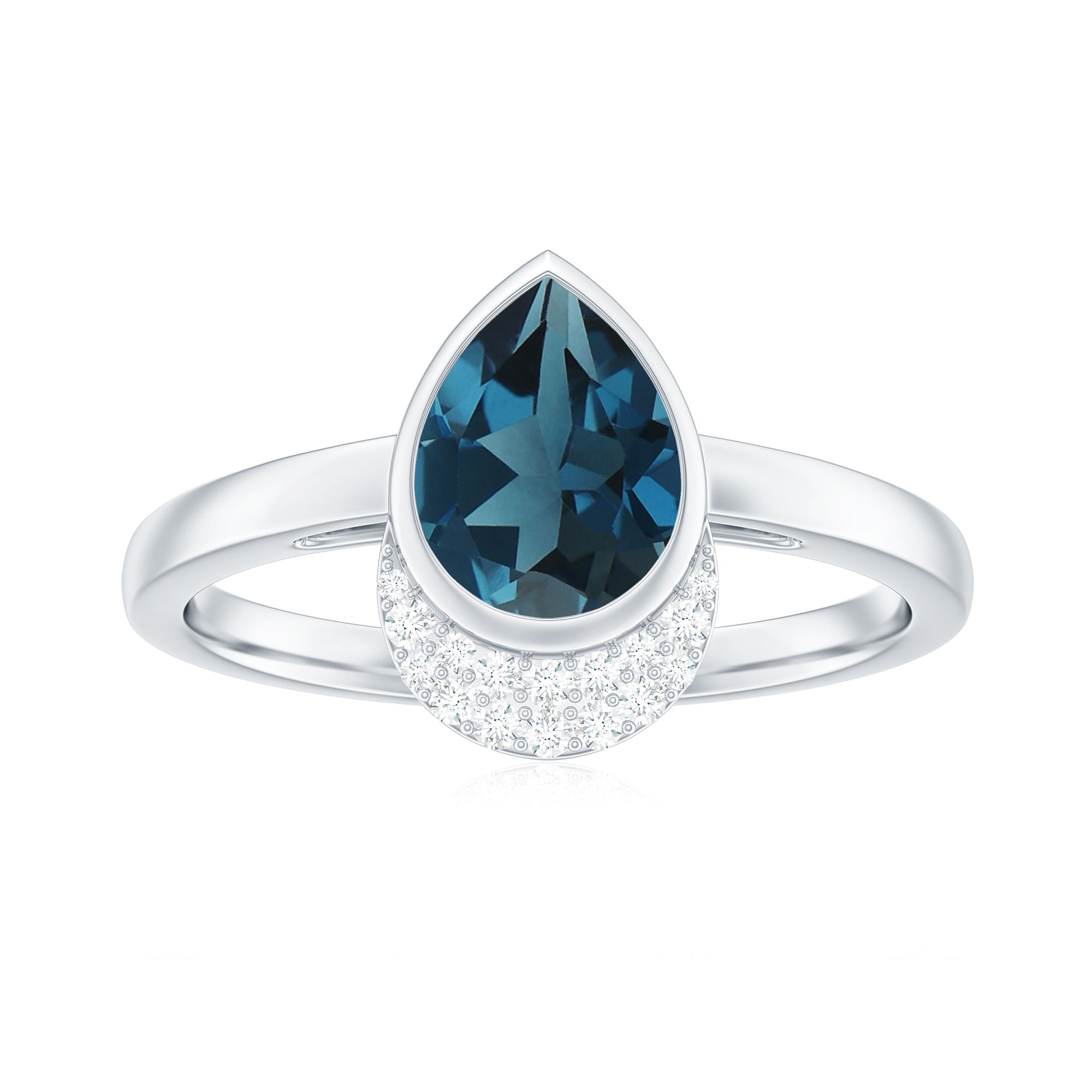 1.25 CT Teardrop London Blue Topaz and Diamond Cocktail Ring London Blue Topaz - ( AAA ) - Quality - Rosec Jewels