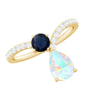 1.25 CT Blue Sapphire and Ethiopian Opal Minimal Chevron Ring with Moissanite Blue Sapphire - ( AAA ) - Quality - Rosec Jewels