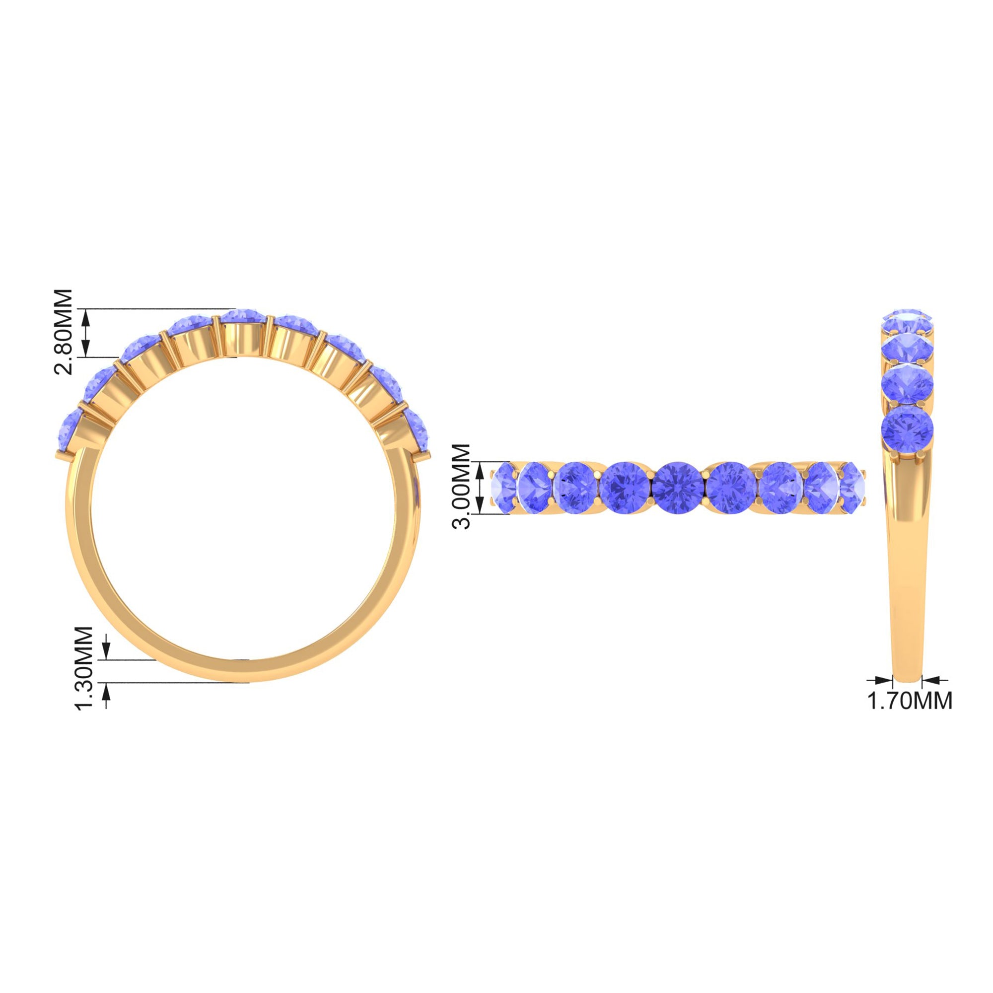 1.25 CT Natural Tanzanite Semi Eternity Ring in Gold Tanzanite - ( AAA ) - Quality - Rosec Jewels