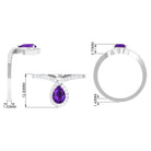 Designer Amethyst Teardrop Engagement Ring with Diamond Amethyst - ( AAA ) - Quality - Rosec Jewels