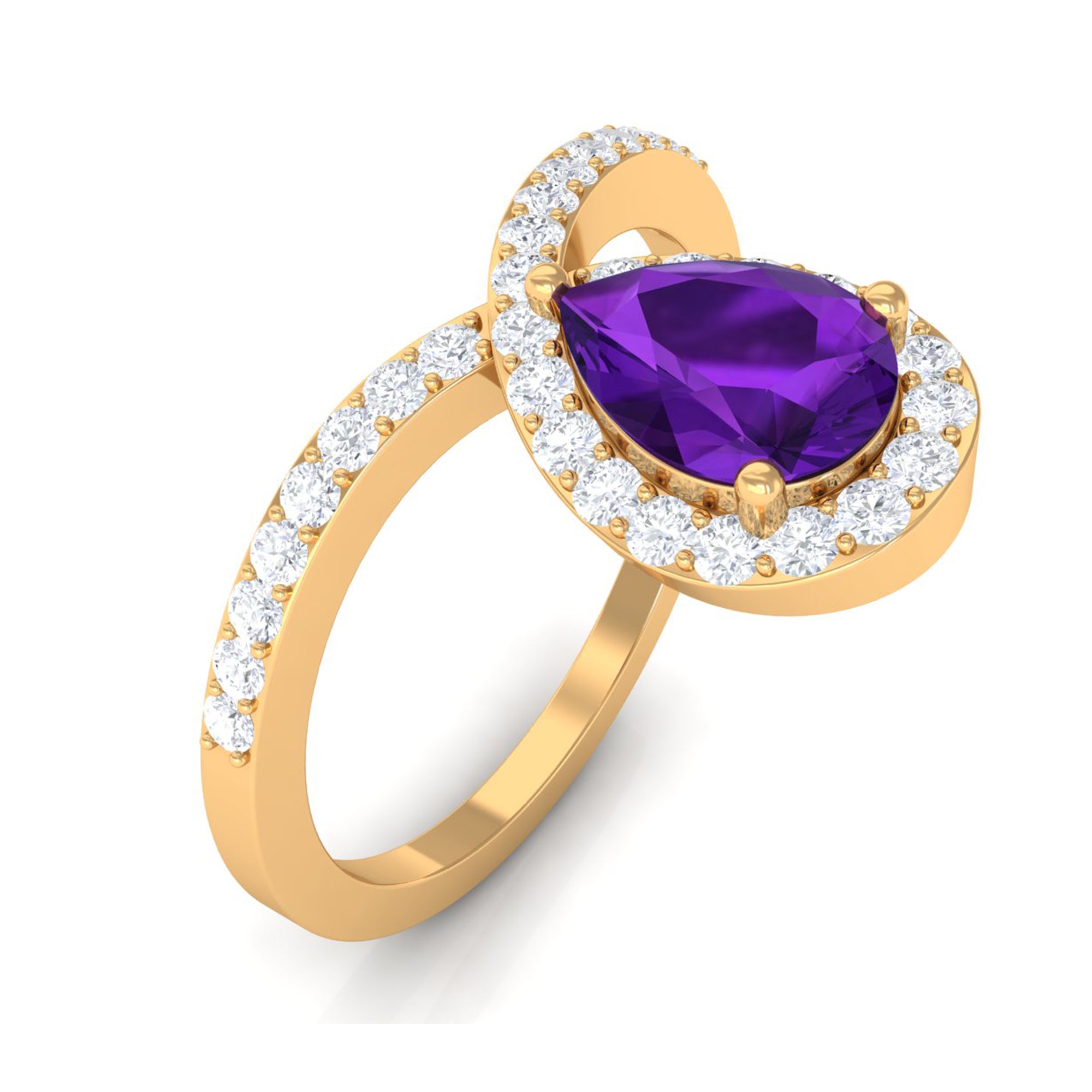 Designer Amethyst Teardrop Engagement Ring with Diamond Amethyst - ( AAA ) - Quality - Rosec Jewels