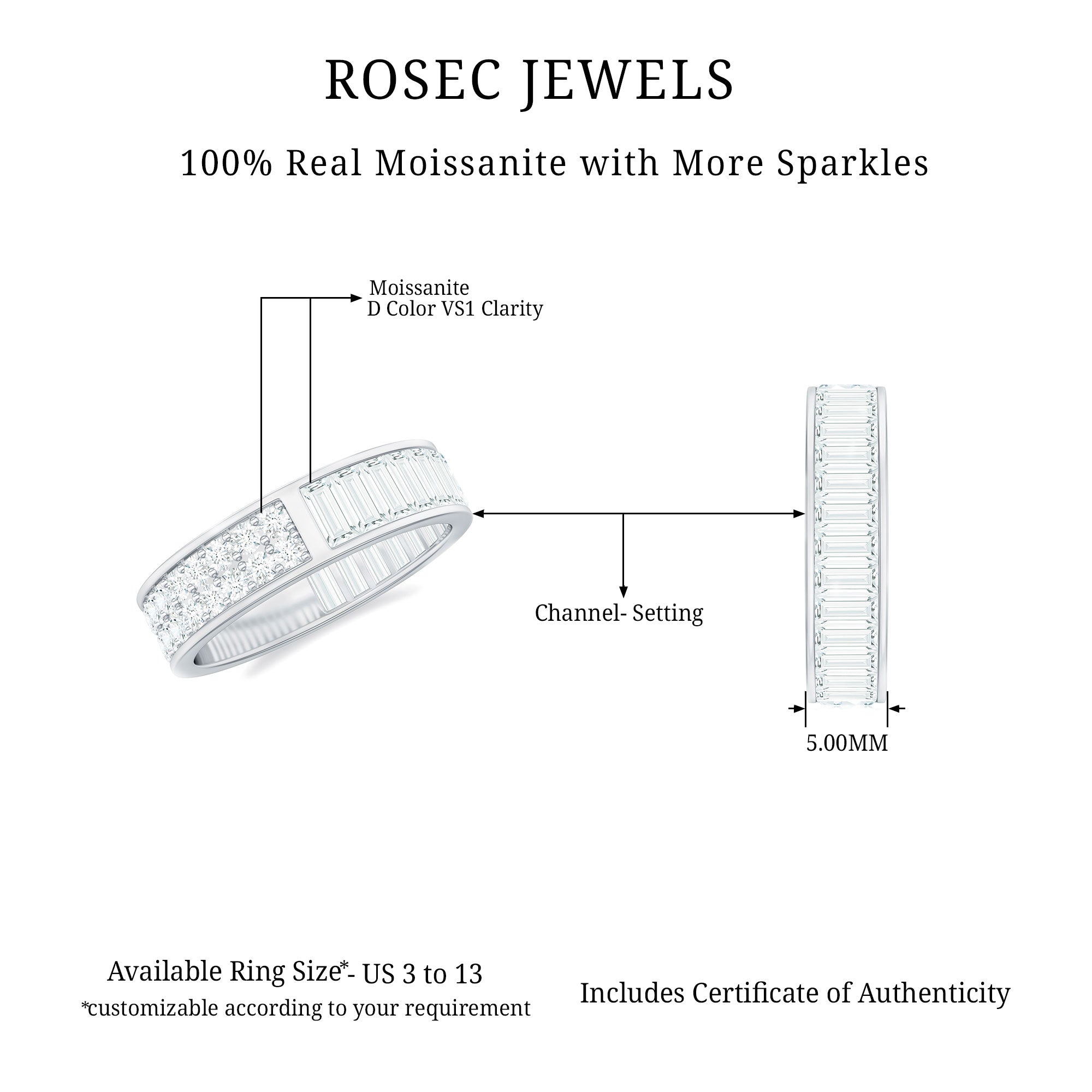 2.50 CT Certified Moissanite Eternity Band Moissanite - ( D-VS1 ) - Color and Clarity - Rosec Jewels