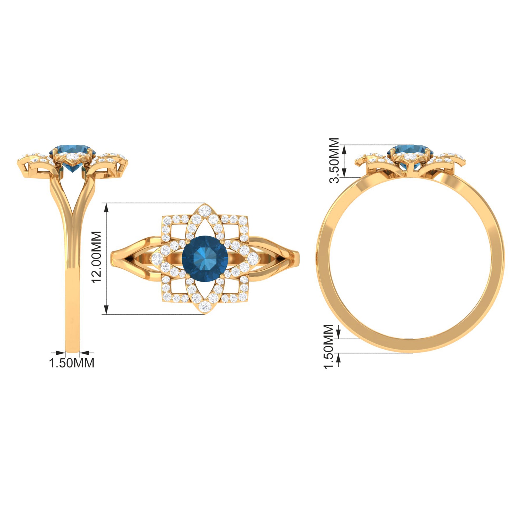 London Blue Topaz and Diamond Flower Engagement Ring London Blue Topaz - ( AAA ) - Quality - Rosec Jewels