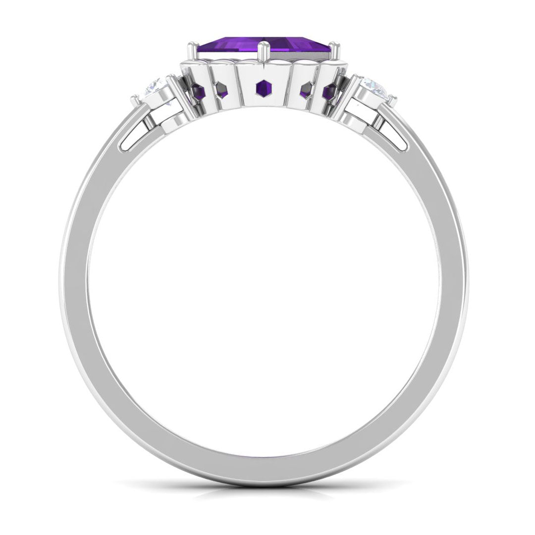 3/4 CT Princess Cut Amethyst Designer Engagement Ring with Diamond Amethyst - ( AAA ) - Quality - Rosec Jewels