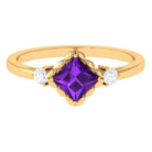 3/4 CT Princess Cut Amethyst Designer Engagement Ring with Diamond Amethyst - ( AAA ) - Quality - Rosec Jewels