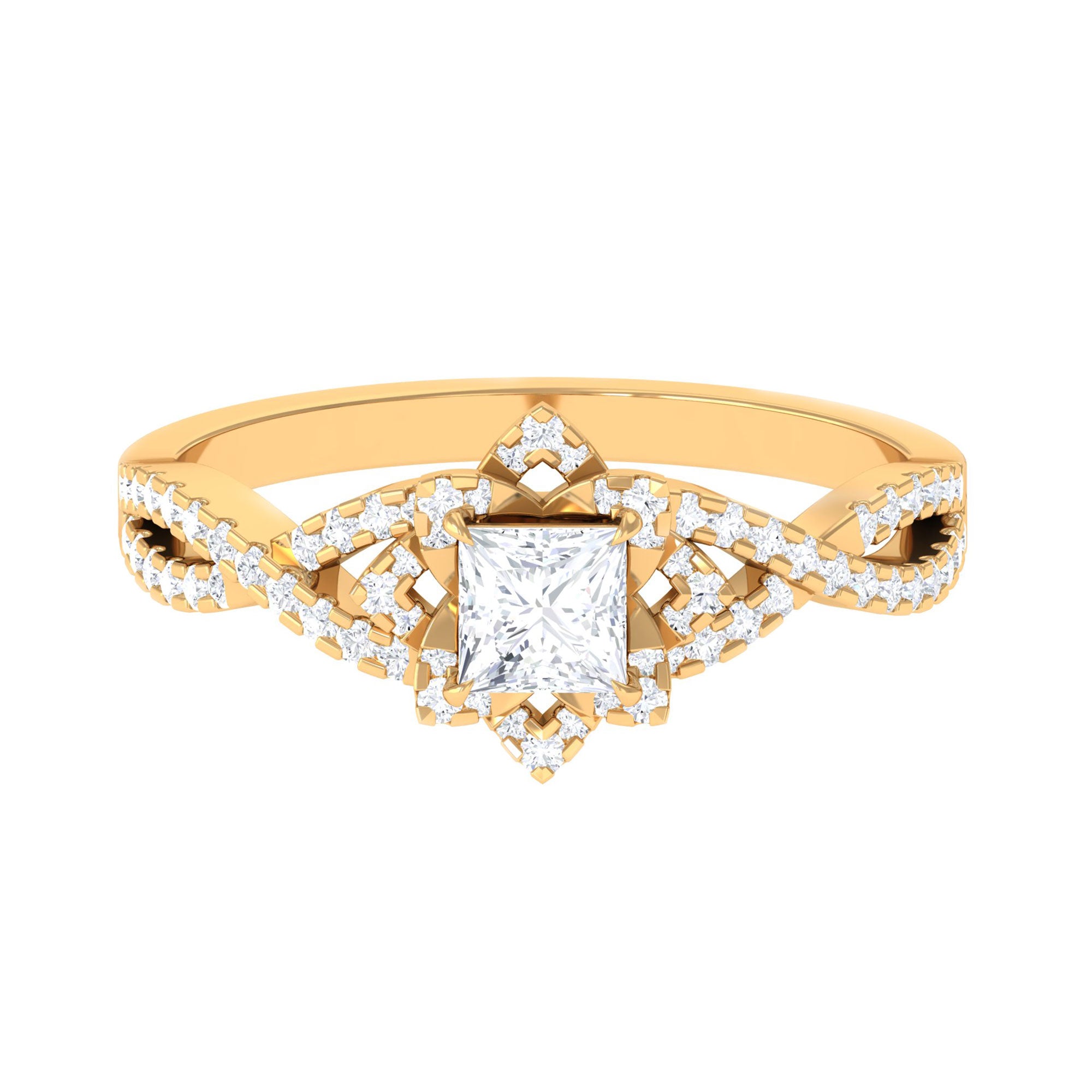 Natural Diamond Flower Crossover Engagement Ring Diamond - ( HI-SI ) - Color and Clarity - Rosec Jewels