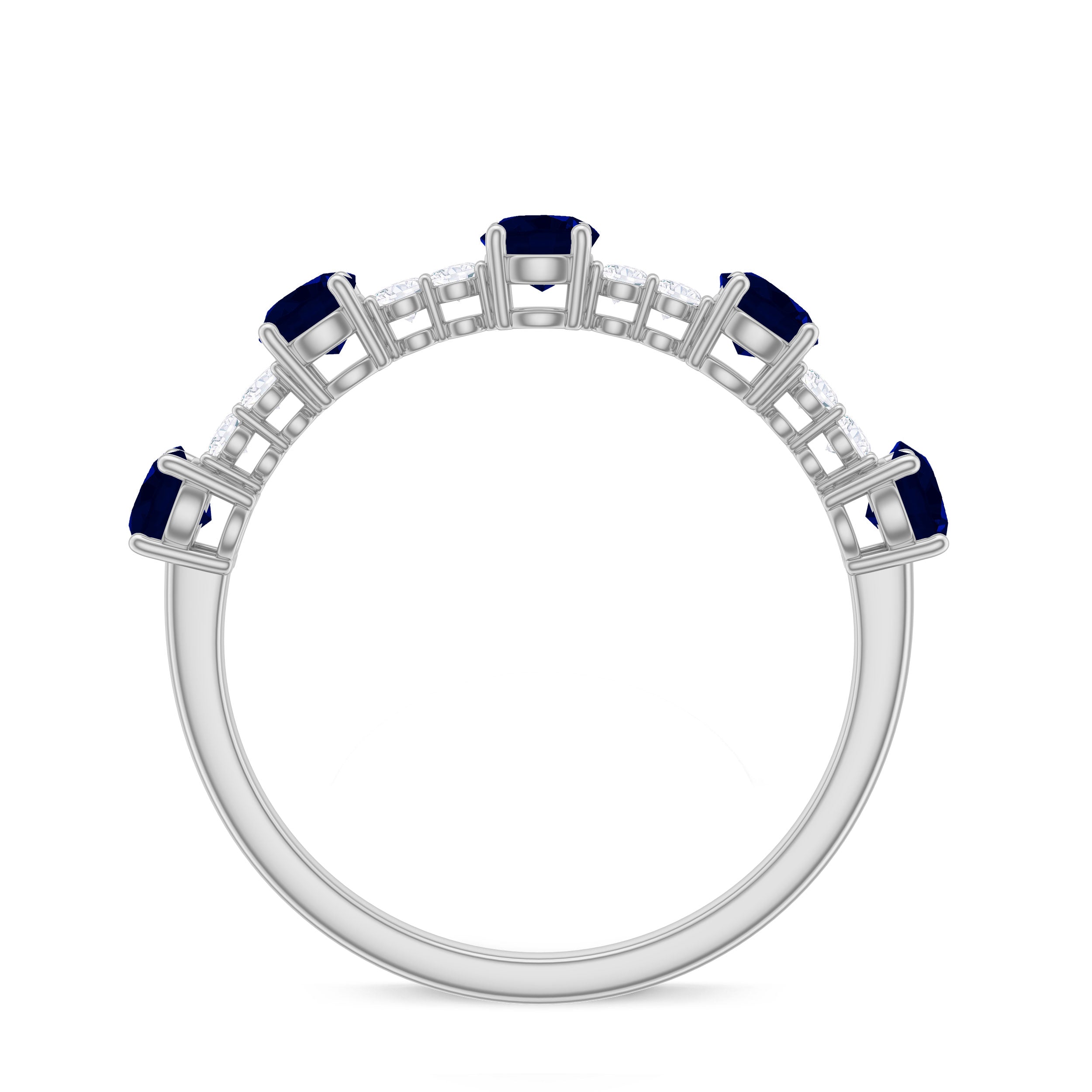 Round Blue Sapphire and Diamond Half Eternity Ring Blue Sapphire - ( AAA ) - Quality - Rosec Jewels