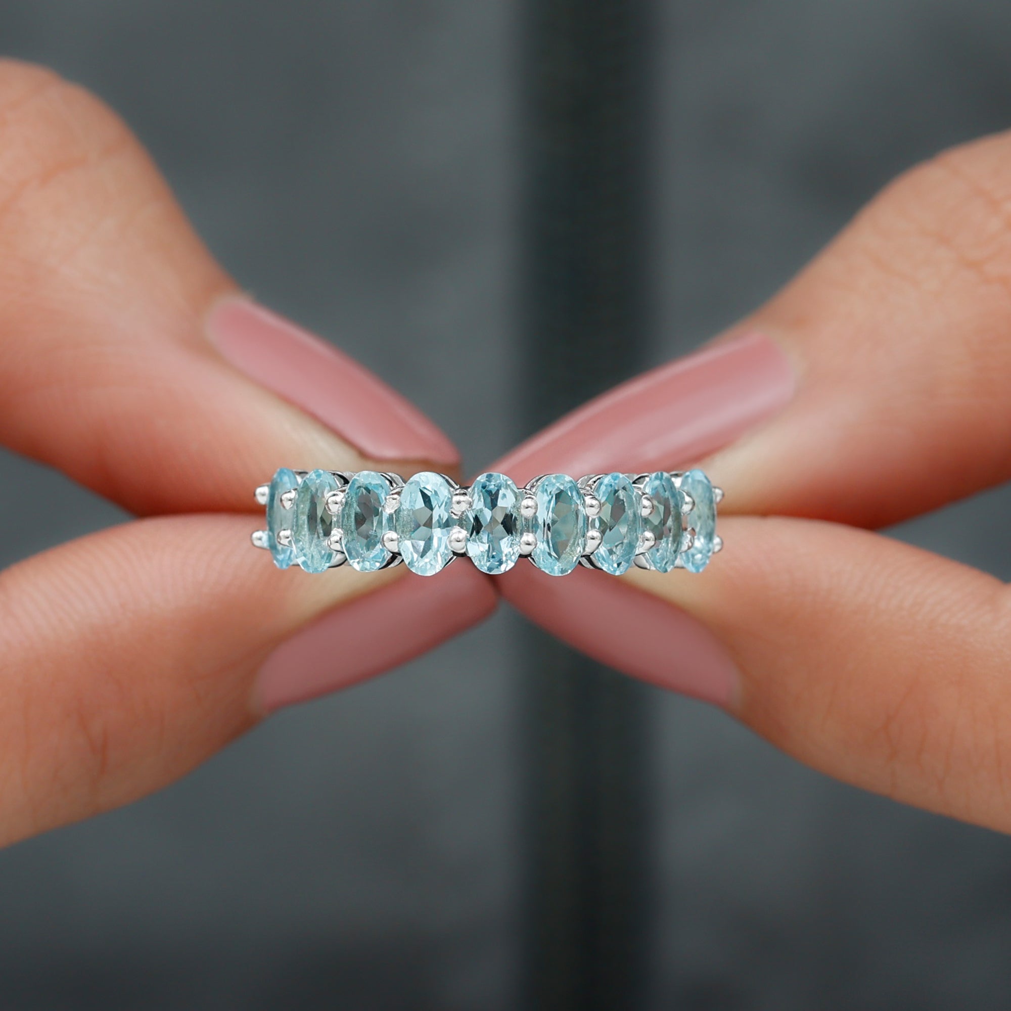 1.50 CT Oval Cut Aquamarine Semi Eternity Ring in Gold Aquamarine - ( AAA ) - Quality - Rosec Jewels