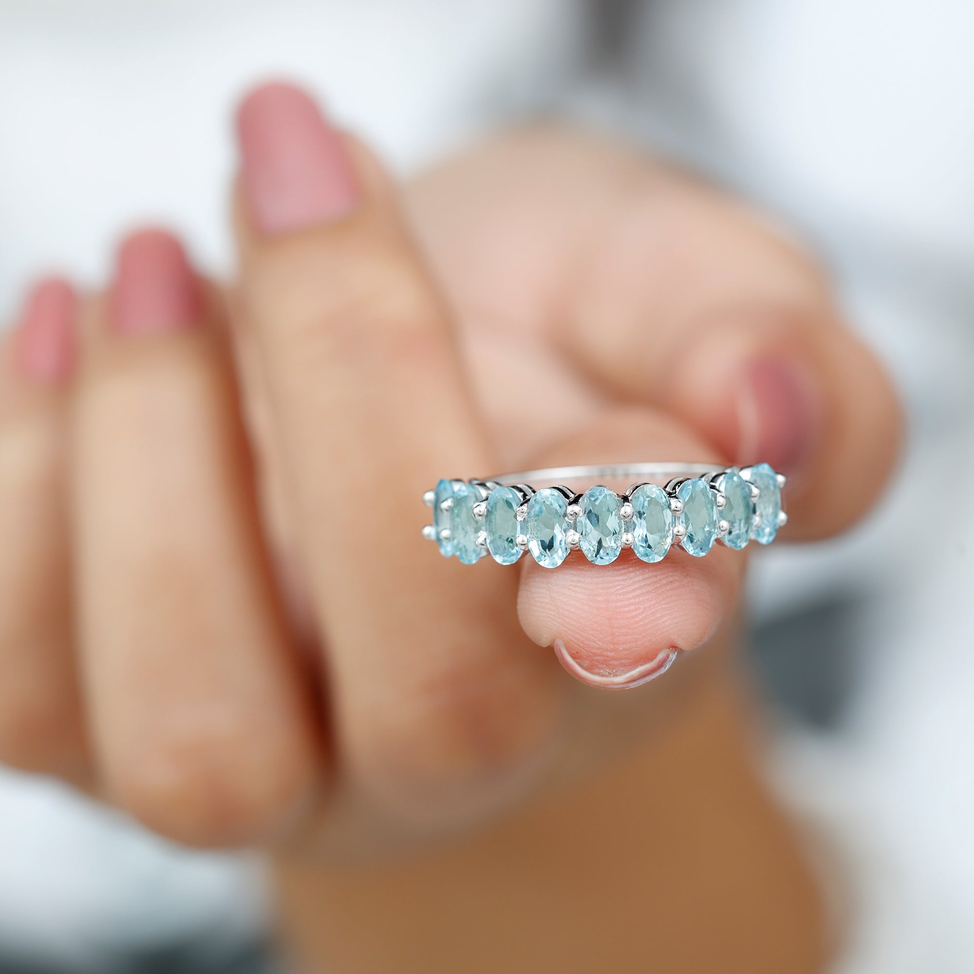 1.50 CT Oval Cut Aquamarine Semi Eternity Ring in Gold Aquamarine - ( AAA ) - Quality - Rosec Jewels