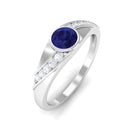 3/4 CT Bezel Set Blue Sapphire Classic Engagement Ring with Diamond Blue Sapphire - ( AAA ) - Quality - Rosec Jewels