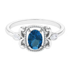 1.25 CT Oval London Blue Topaz Vintage Solitaire Ring with Diamond and Beaded London Blue Topaz - ( AAA ) - Quality - Rosec Jewels