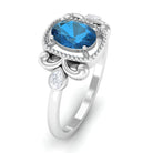 1.25 CT Oval London Blue Topaz Vintage Solitaire Ring with Diamond and Beaded London Blue Topaz - ( AAA ) - Quality - Rosec Jewels