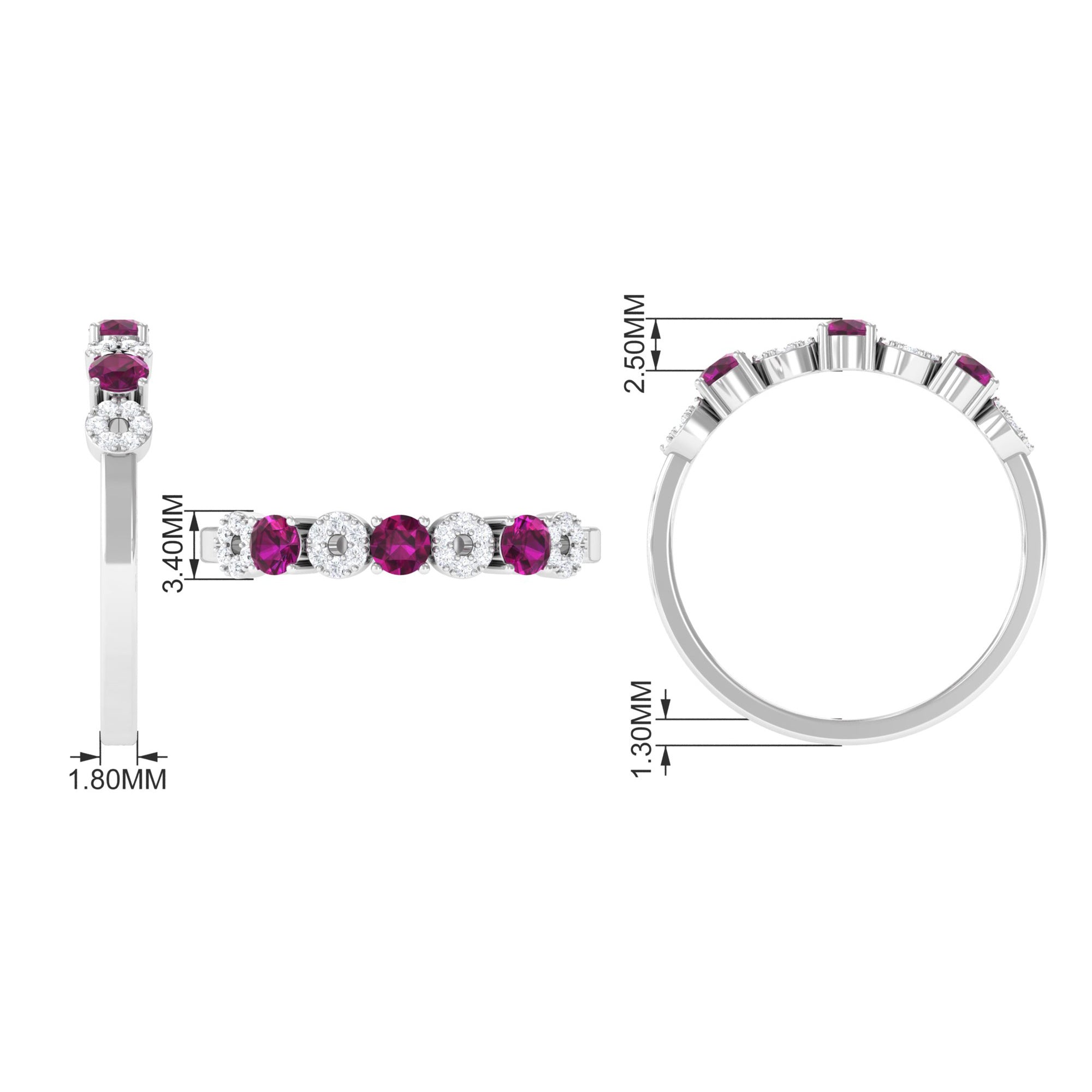 Natural Rhodolite and Diamond Half Eternity Ring Rhodolite - ( AAA ) - Quality - Rosec Jewels