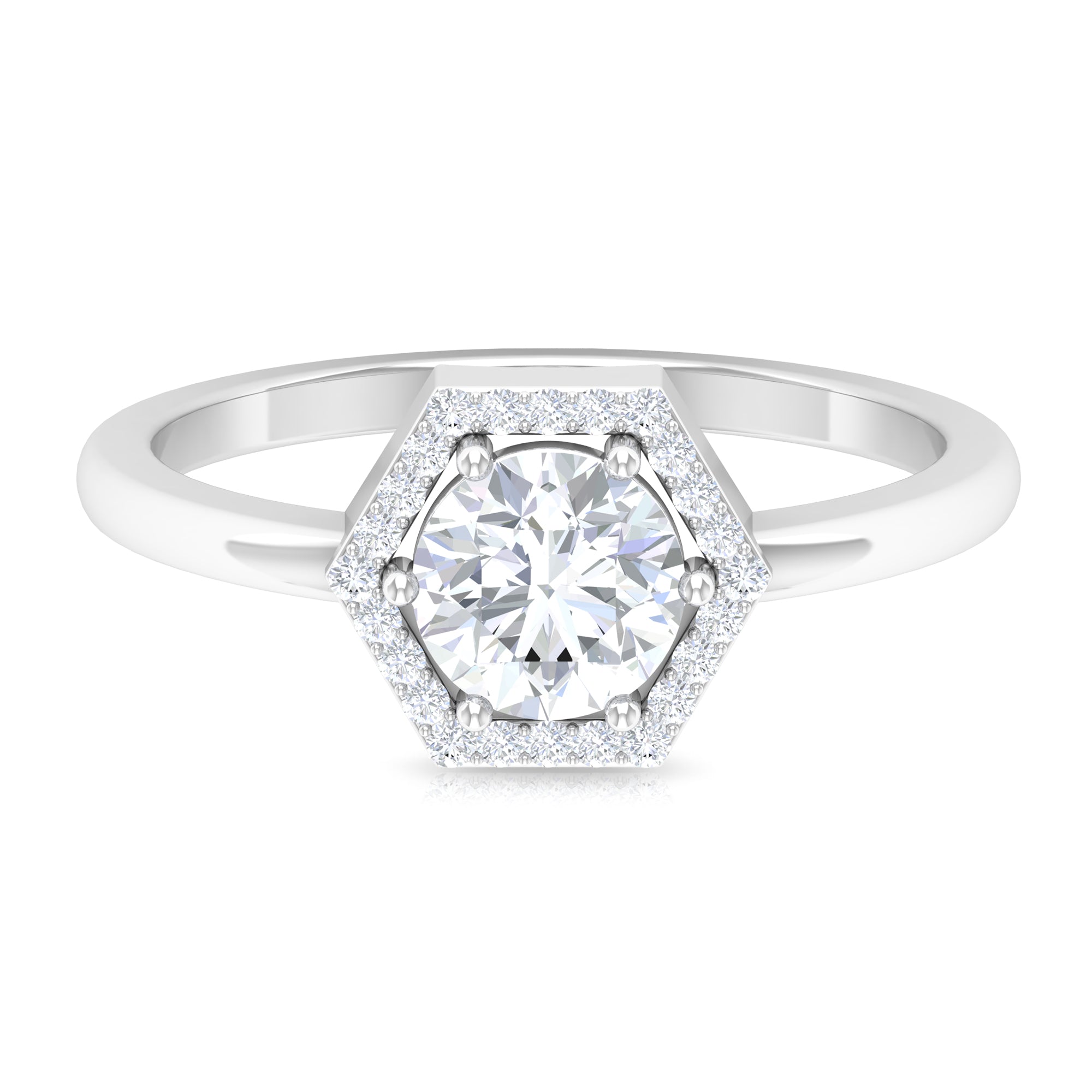 1.25 CT Certified Moissanite Hexagon Halo Engagement Ring Moissanite - ( D-VS1 ) - Color and Clarity - Rosec Jewels