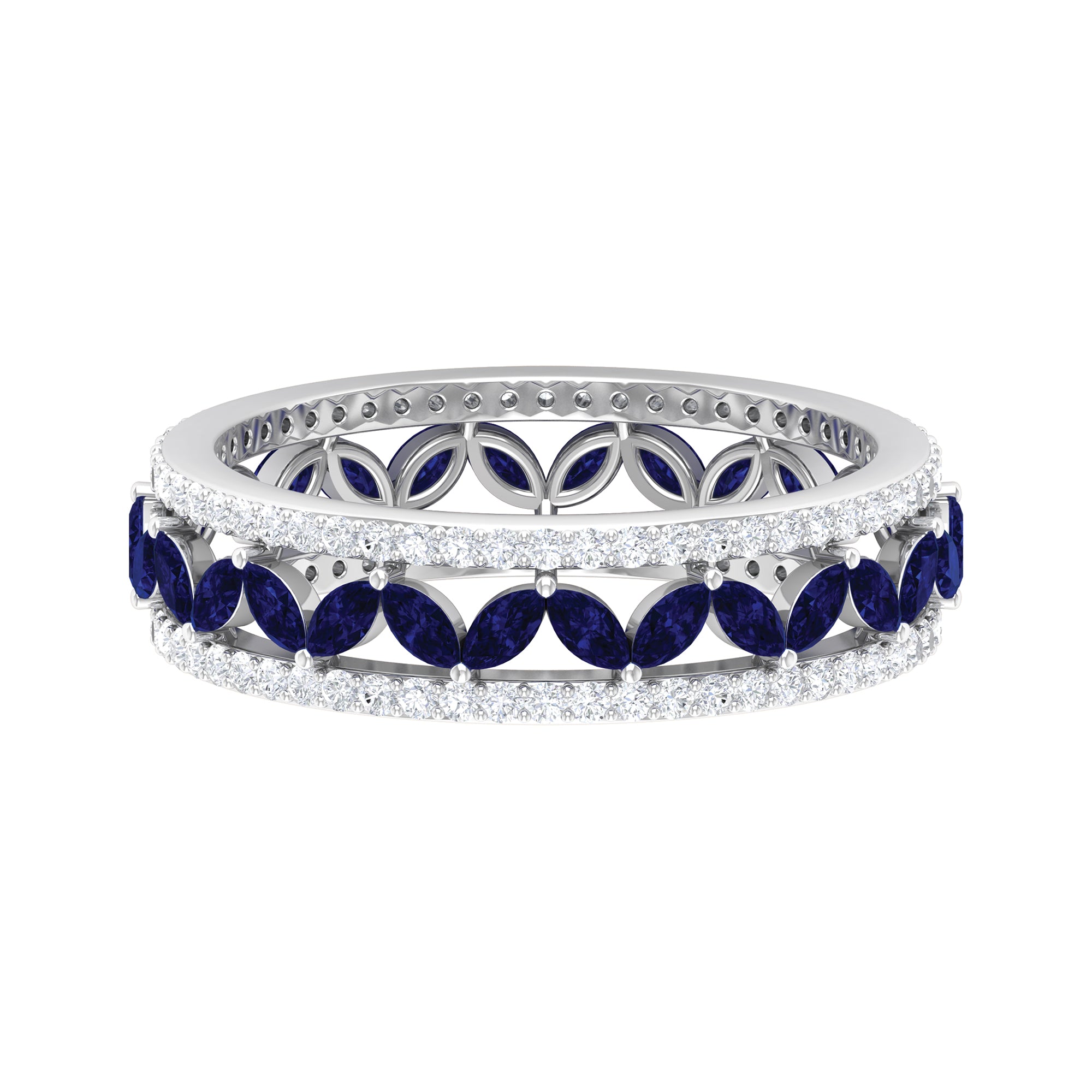 1.25 CT Elegant Created Blue Sapphire and Diamond Wedding Band Ring Lab Created Blue Sapphire - ( AAAA ) - Quality - Rosec Jewels