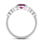 Real Rhodolite Solitaire East West Ring with Diamond Stones Rhodolite - ( AAA ) - Quality - Rosec Jewels