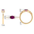 Real Rhodolite Solitaire East West Ring with Diamond Stones Rhodolite - ( AAA ) - Quality - Rosec Jewels