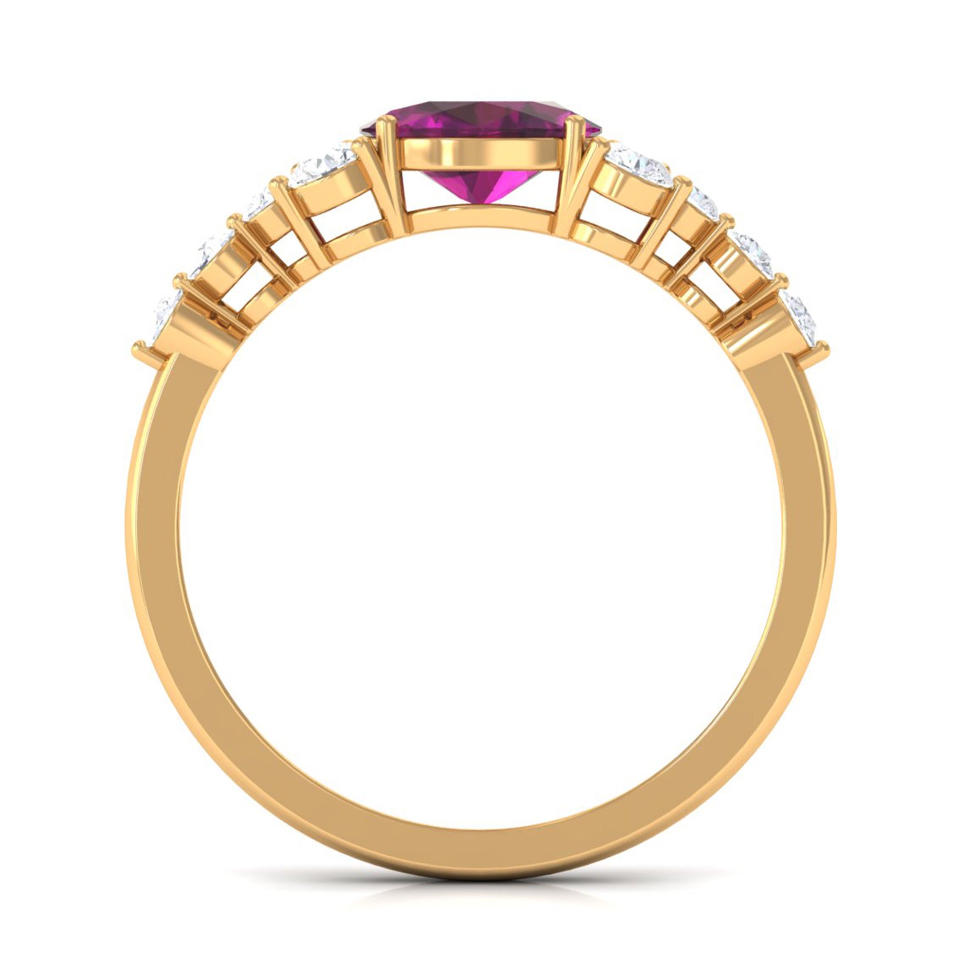 Real Rhodolite Solitaire East West Ring with Diamond Stones Rhodolite - ( AAA ) - Quality - Rosec Jewels