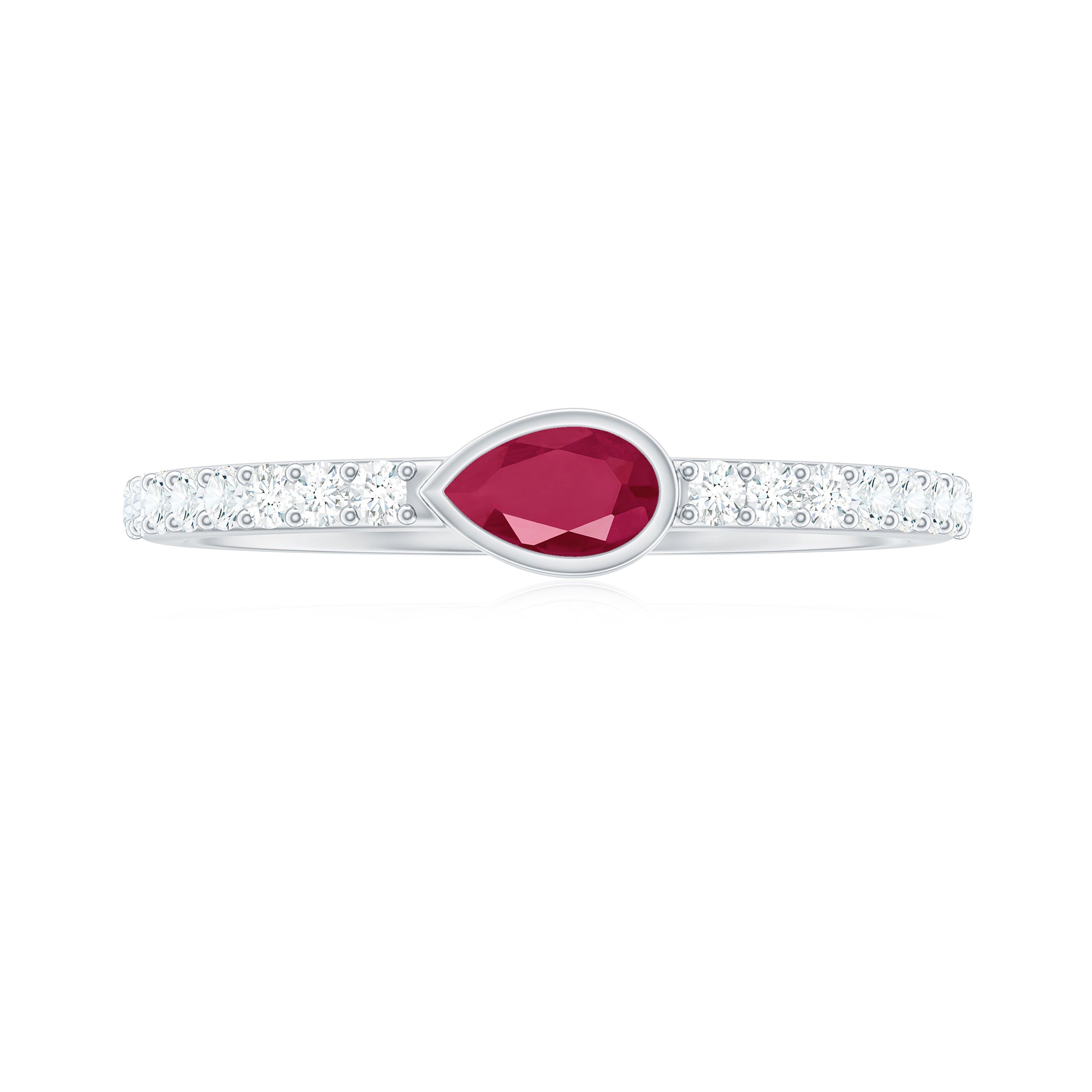 Pear Ruby East West Promise Ring with Diamond Ruby - ( AAA ) - Quality - Rosec Jewels