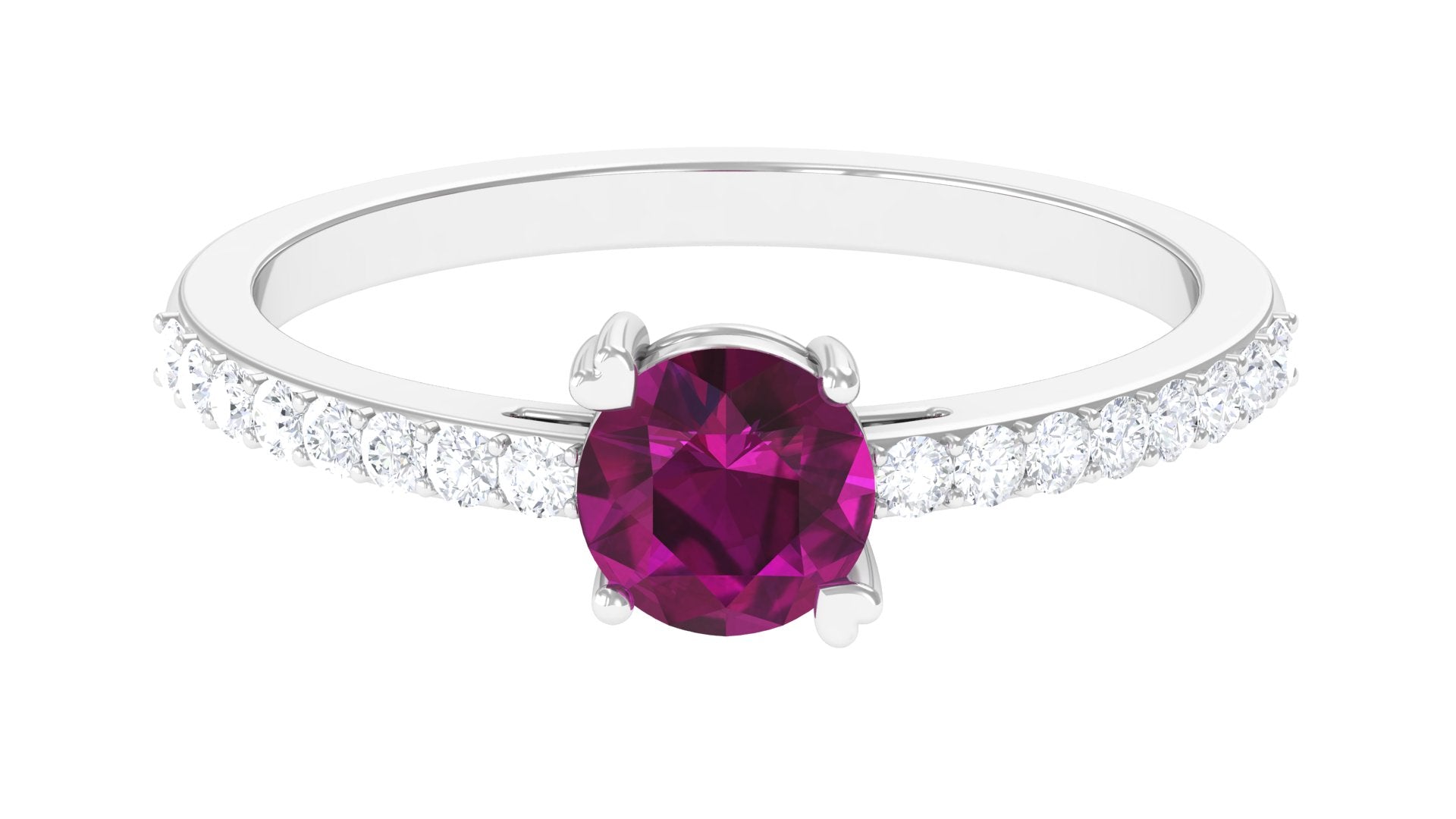 1.25 CT Rhodolite Solitaire Promise Ring with Moissanite Accent Rhodolite - ( AAA ) - Quality - Rosec Jewels