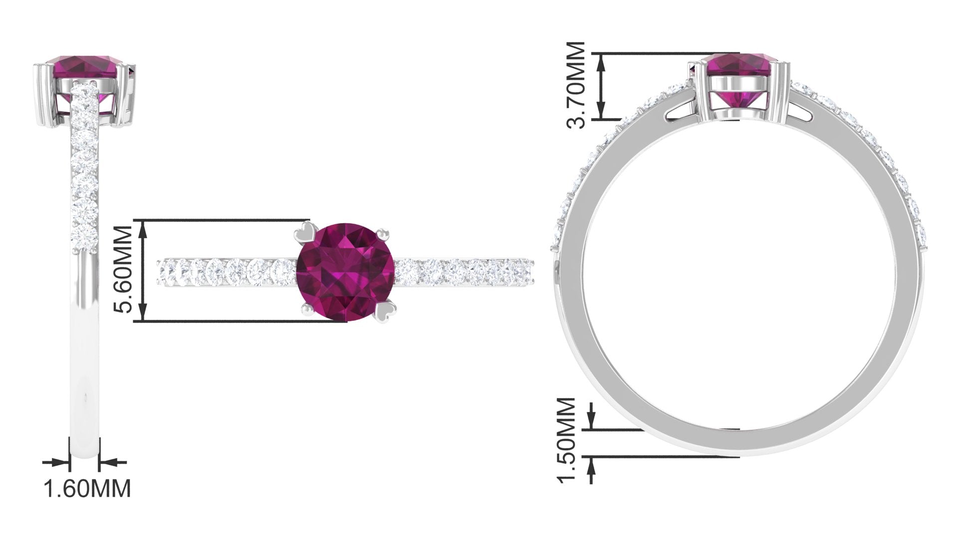 1.25 CT Rhodolite Solitaire Promise Ring with Moissanite Accent Rhodolite - ( AAA ) - Quality - Rosec Jewels