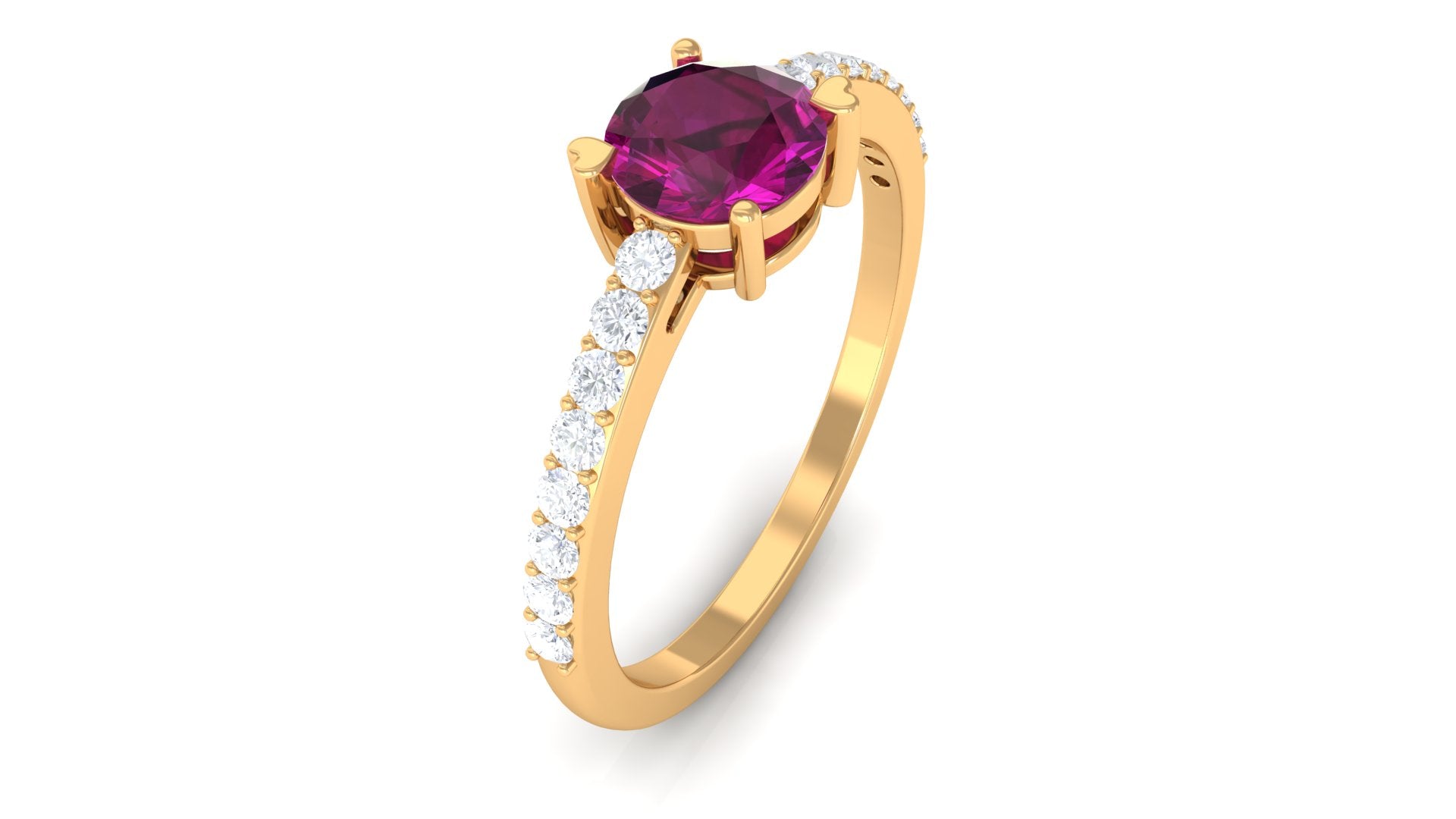 1.25 CT Rhodolite Solitaire Promise Ring with Moissanite Accent Rhodolite - ( AAA ) - Quality - Rosec Jewels