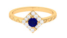 3/4 CT Minimal Blue Sapphire and Diamond Ring with Textured Details Blue Sapphire - ( AAA ) - Quality - Rosec Jewels