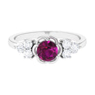 1.50 CT Natural Rhodolite Flower Ring with Diamond Trio Rhodolite - ( AAA ) - Quality - Rosec Jewels