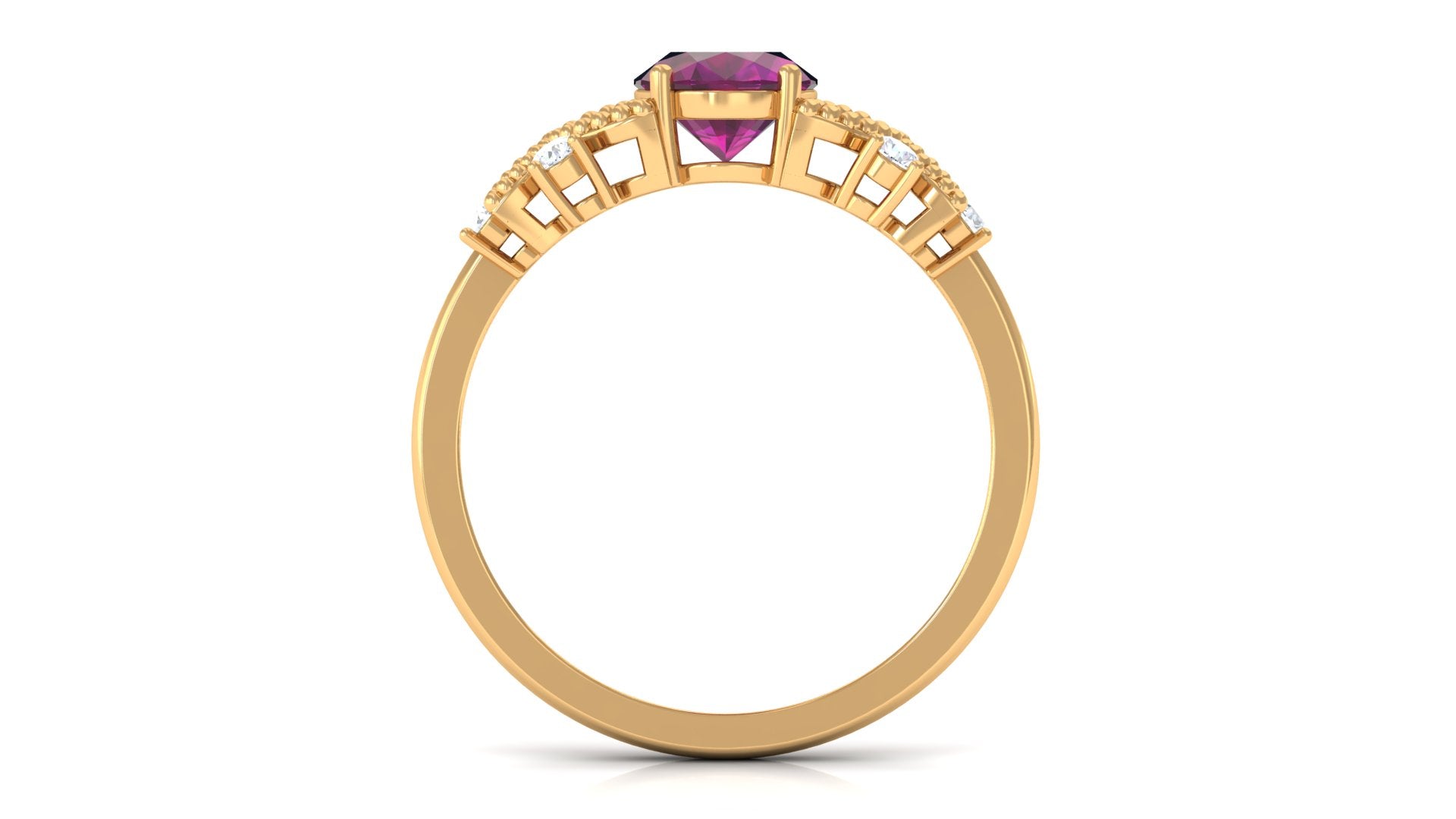 1.75 CT Oval Cut Rhodolite Solitaire Floral Ring with Diamond Rhodolite - ( AAA ) - Quality - Rosec Jewels