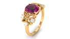 1.75 CT Oval Cut Rhodolite Solitaire Floral Ring with Diamond Rhodolite - ( AAA ) - Quality - Rosec Jewels