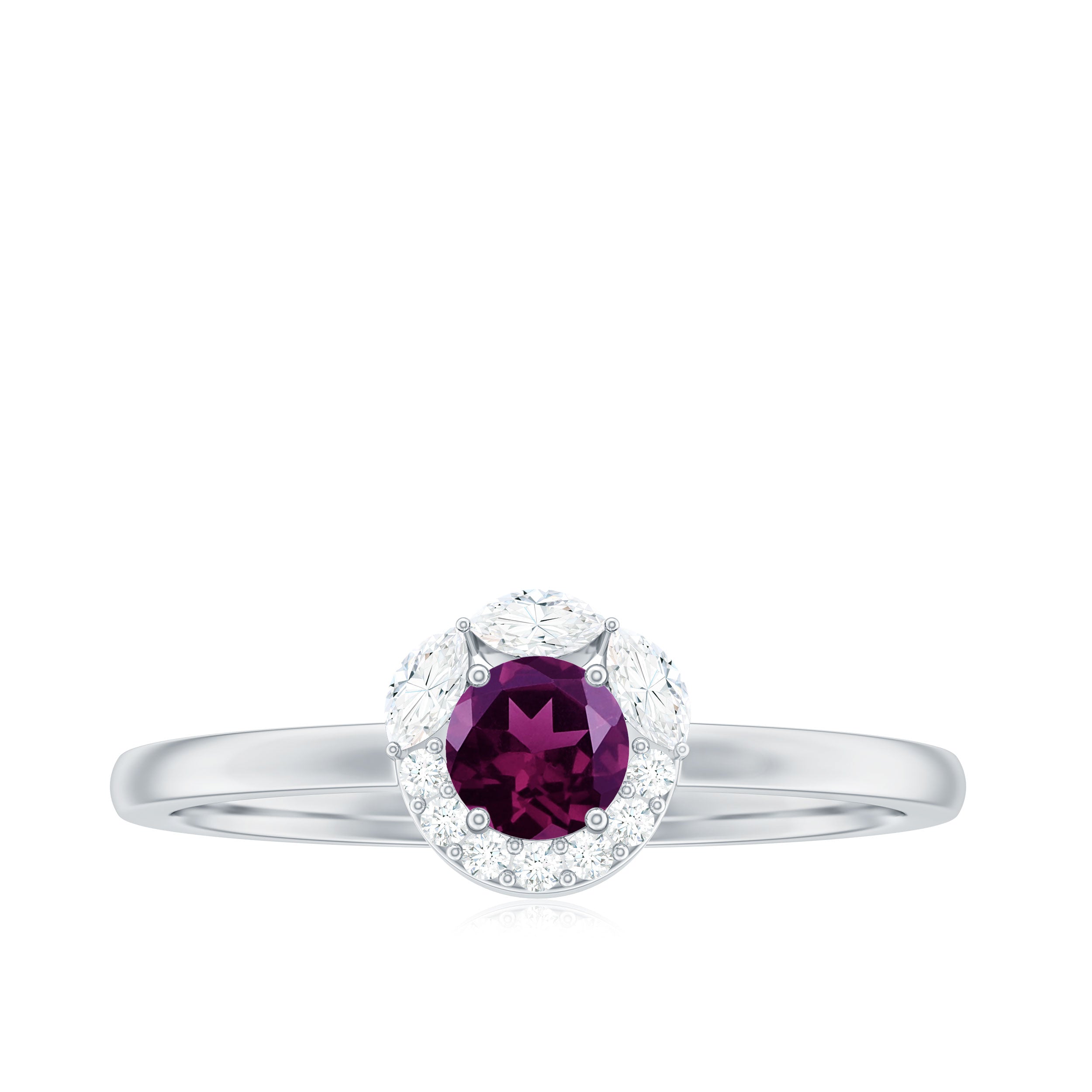 Rhodolite Minimal Promise Ring with Diamond Halo Rhodolite - ( AAA ) - Quality - Rosec Jewels