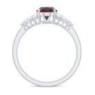 Oval Cut Rhodolite Solitaire Engagement Ring with Diamond Rhodolite - ( AAA ) - Quality - Rosec Jewels