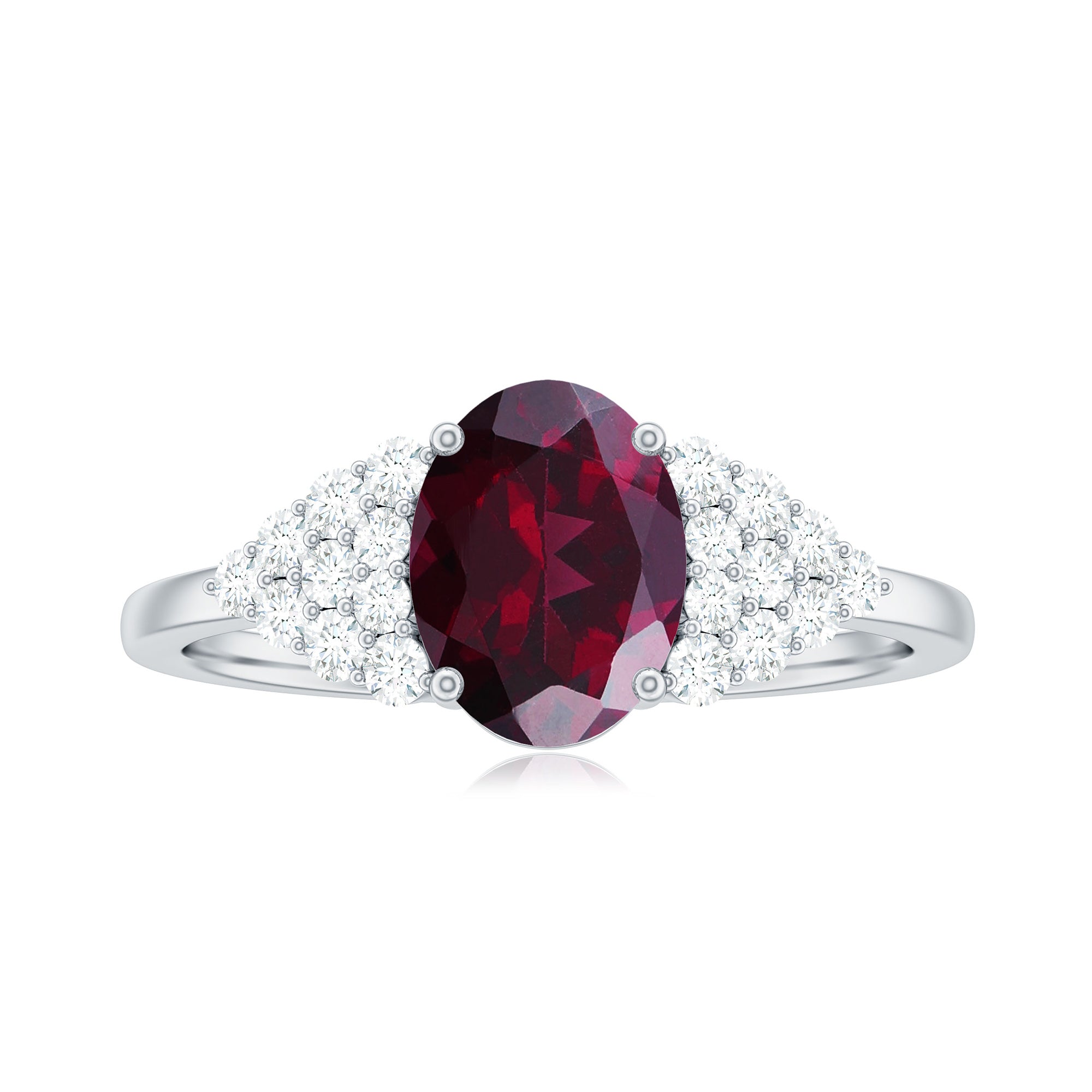 Oval Cut Rhodolite Solitaire Engagement Ring with Diamond Rhodolite - ( AAA ) - Quality - Rosec Jewels