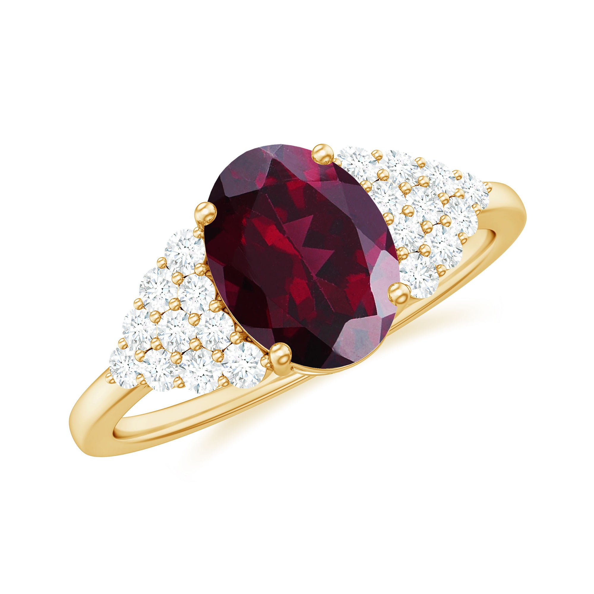 Oval Cut Rhodolite Solitaire Engagement Ring with Diamond Rhodolite - ( AAA ) - Quality - Rosec Jewels