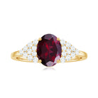 Oval Cut Rhodolite Solitaire Engagement Ring with Diamond Rhodolite - ( AAA ) - Quality - Rosec Jewels