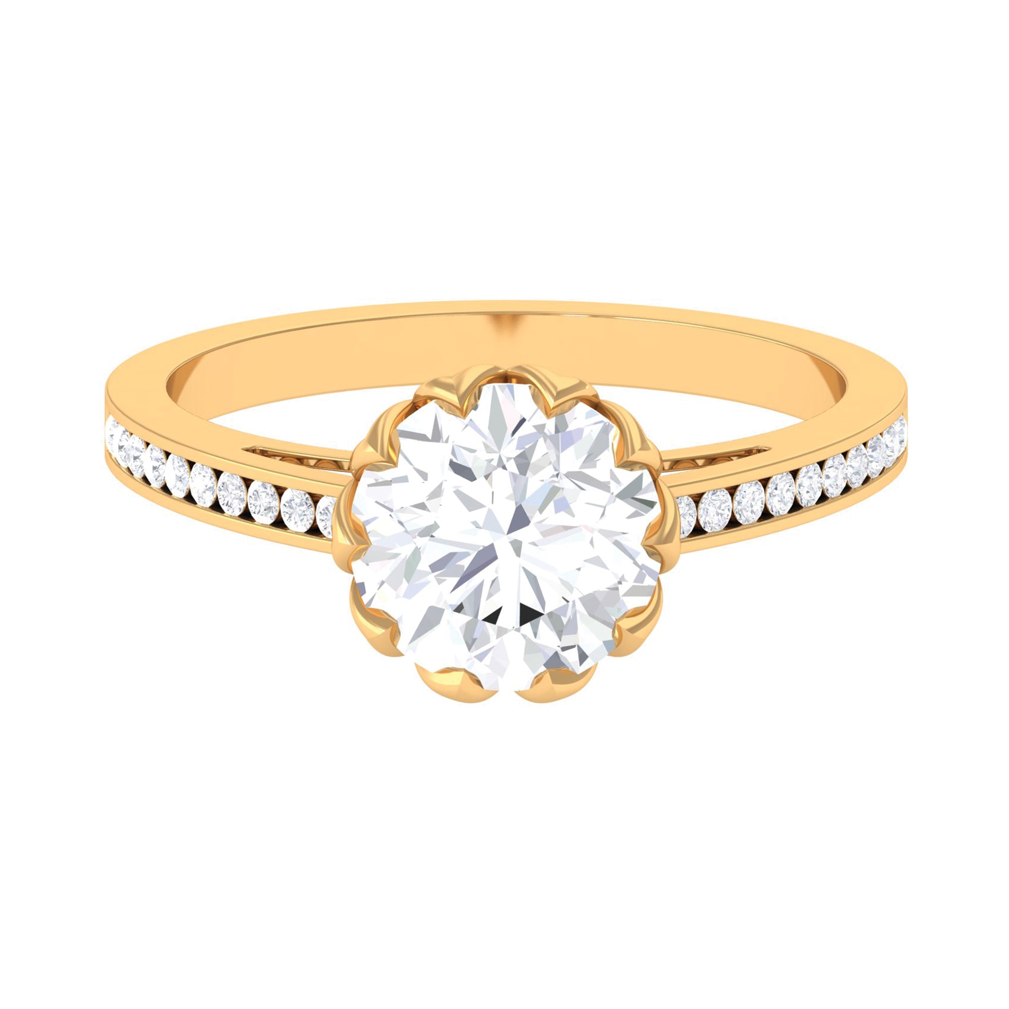 2.50 CT Round Moissanite Solitaire Engagement Ring with Side Stones Moissanite - ( D-VS1 ) - Color and Clarity - Rosec Jewels