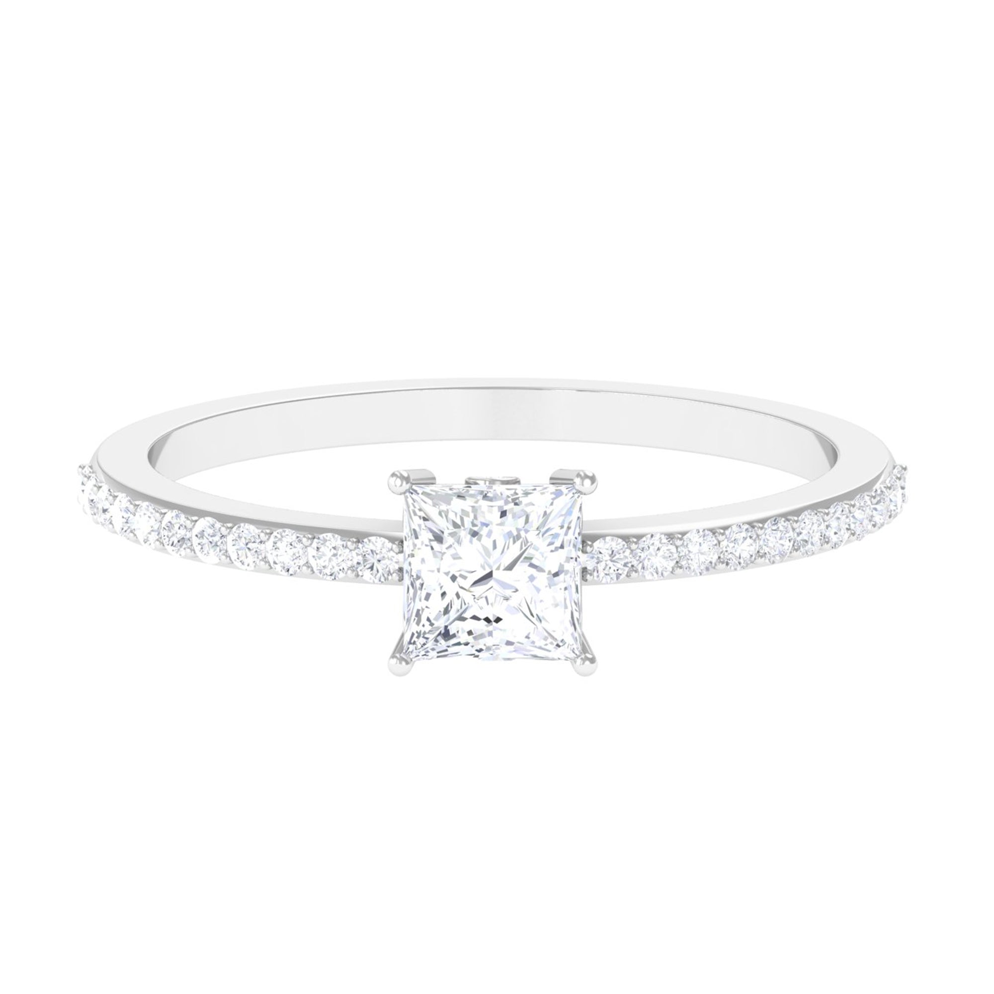 3/4 CT Princess Cut Zircon Solitaire Ring with Surprise and Side Stones Zircon - ( AAAA ) - Quality - Rosec Jewels