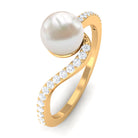 Pure Freshwater Pearl Minimal Bypass Engagement Ring with Diamond Freshwater Pearl - ( AAA ) - Quality - Rosec Jewels