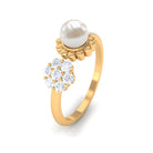 2.50 CT Freshwater Pearl and Diamond Flower Cuff Ring Freshwater Pearl - ( AAA ) - Quality - Rosec Jewels