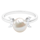 Freshwater Pearl and Diamond Designer Engagement Ring Freshwater Pearl - ( AAA ) - Quality - Rosec Jewels