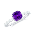 Asscher Amethyst Solitaire Engagement Ring with Diamond Amethyst - ( AAA ) - Quality - Rosec Jewels