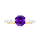 Asscher Amethyst Solitaire Engagement Ring with Diamond Amethyst - ( AAA ) - Quality - Rosec Jewels