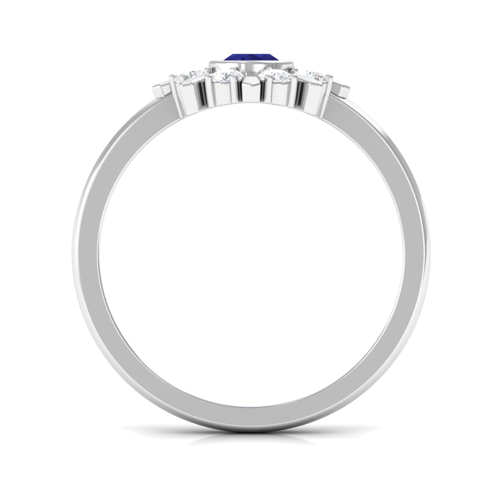 3/4 CT Bezel Set Blue Sapphire Statement Ring with Diamond Blue Sapphire - ( AAA ) - Quality - Rosec Jewels