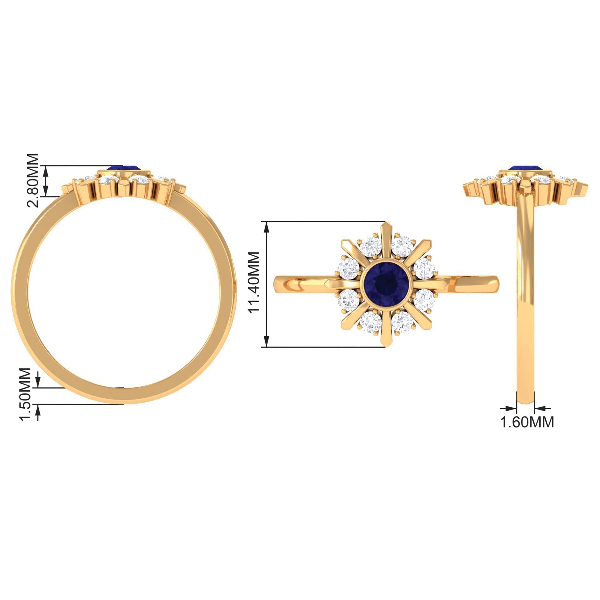 3/4 CT Bezel Set Blue Sapphire Statement Ring with Diamond Blue Sapphire - ( AAA ) - Quality - Rosec Jewels