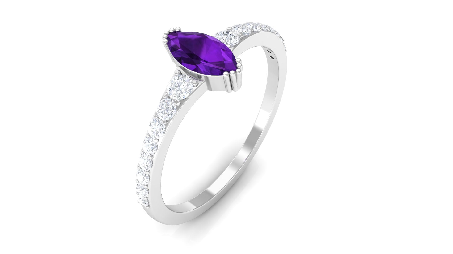 Minimal Marquise Amethyst Engagement Ring with Diamond Amethyst - ( AAA ) - Quality - Rosec Jewels