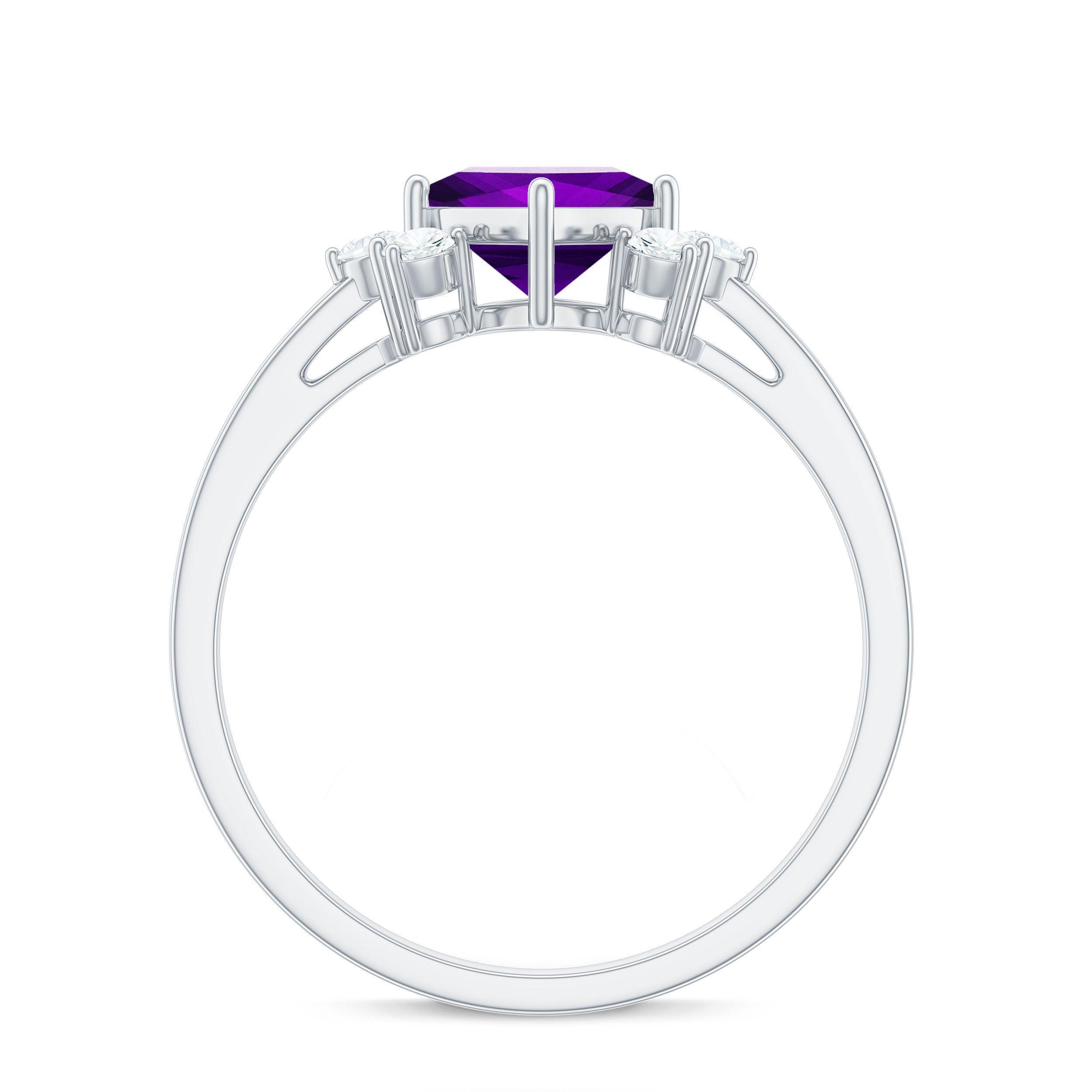 Princess Cut Amethyst Promise Ring with Diamond Trio Amethyst - ( AAA ) - Quality - Rosec Jewels