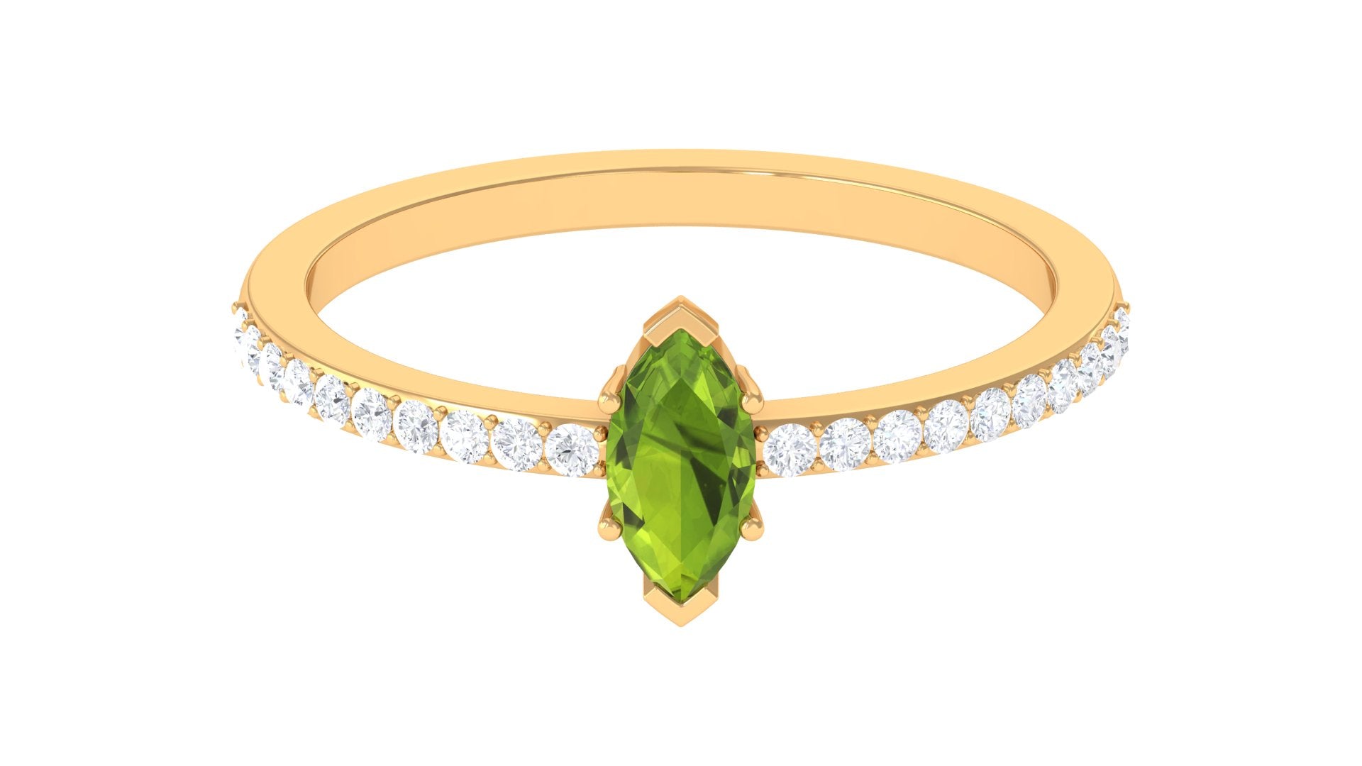 3/4 CT Peridot Promise Ring with Diamond Accent Peridot - ( AAA ) - Quality - Rosec Jewels