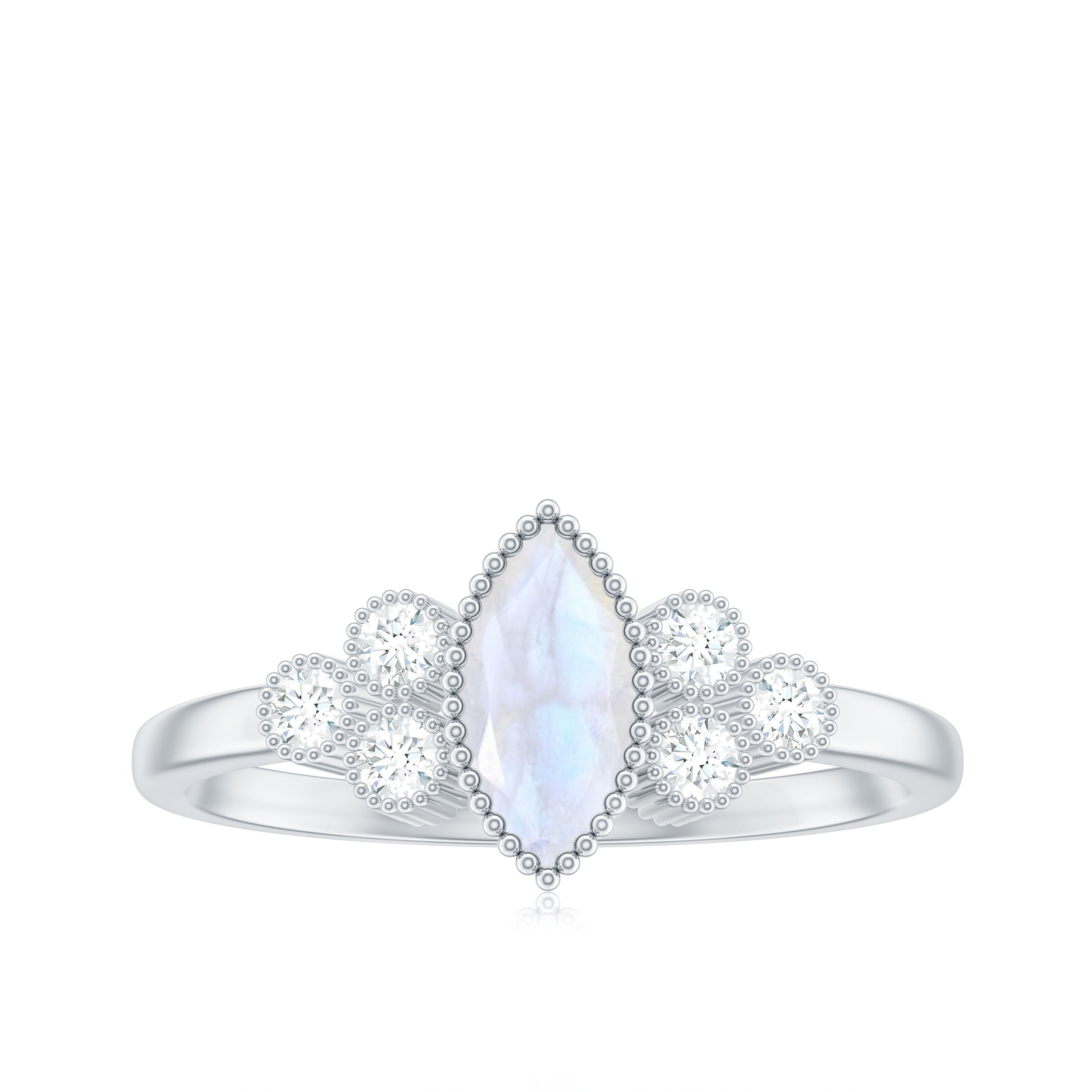 1/2 CT Marquise Moonstone Solitaire Ring with Diamond Trio Moonstone - ( AAA ) - Quality - Rosec Jewels