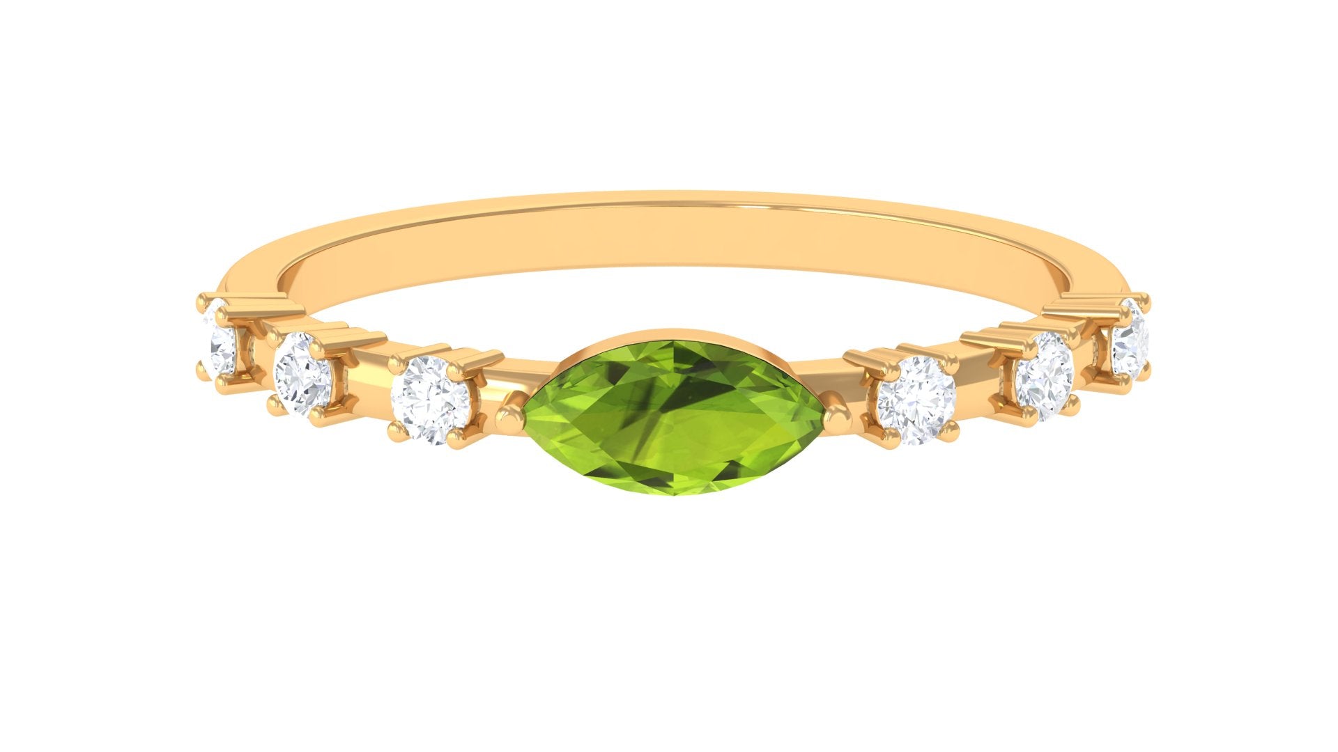 0.75 CT Peridot East West Ring with Diamond Accent Peridot - ( AAA ) - Quality - Rosec Jewels